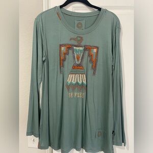 Double D Ranch Teal Long Sleeve Shirt with Graphic Design